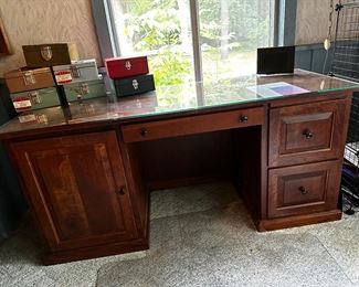 Gorgeous, custom made solid cherry desk.  From Treasures Forever, AuGres. 
Made to match side table available as well  