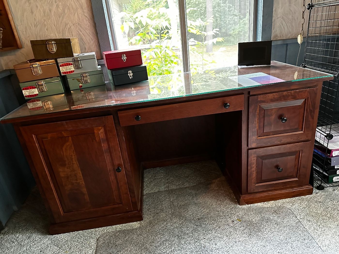 Gorgeous, custom made solid cherry desk.  From Treasures Forever, AuGres. 
Made to match side table available as well  