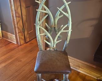 Pair faux Elk Antler side chairs 