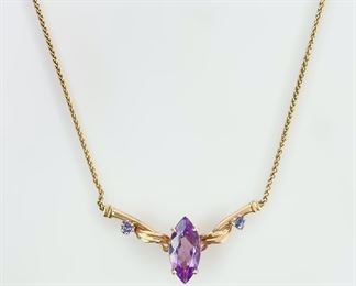 7.7 Grams Lovely Fine 14K Yellow Gold Amethyst & Tanzanite 16" Necklace
