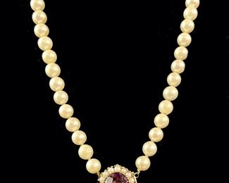 Fantastic Fine 14K Yellow Gold Pearl Strand Hand Knotted Purple Amethyst & Seed Pearl Pendant 22" Necklace
