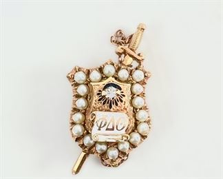 4.1 Grams Fine Antique Phi Delta Theta Diamond & Seed Pearl Pin Badge
