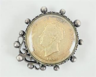1826 George IV Portrait 92.5% Silver Shilling Coin In Pendant, 11 Grams
