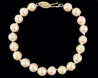 Fine 14K Yellow Gold Strand Pearl Hand Knotted 7.25" Bracelet
