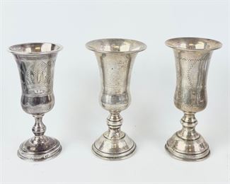 115 Grams Fine Antique Sterling Silver Judaica Chalices Set Of 3
