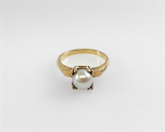 Fine 10K Yellow Gold 6mm Pearl Ring Size 5.5
