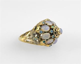 Fine 14K Yellow Gold Opal Princess Ring Size 7.5 and 6.9 Grams
