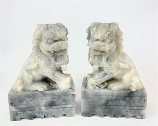 Pair Of Vintage Asian Carved Soapstone Foo Dog Bookends
