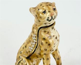 Vintage Leopard Enamel Rhinestone Trinket Box
