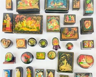 Huge Collection Of Vintage USSR, European Lacquer Painted Trinket Boxes
