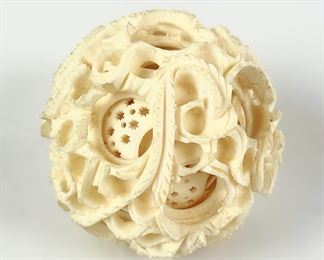 Antique 19th C Chinese Carved Bone Wonder Puzzle Ball
