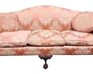 1920's Fancy Carved Eagle Leg Sofa Chippendale Style with Accent PillowsSilk Damask upholstery
