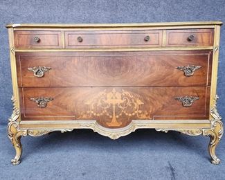 Vintage Hollywood Regency French Style Inlaid Chest of Drawers
