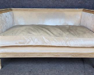 Gorgeous 20th Century Hand Carved French Settee Cream Velvet Upholstery Down Seat Cushion
