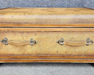 Fantastic Vintage Faux World Map Trunk Coffee Table One Drawer with Leather Sides
