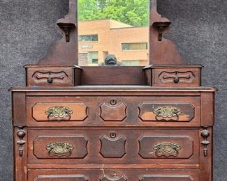 Antique Victorian Walnut East Lake Chest of Drawers
