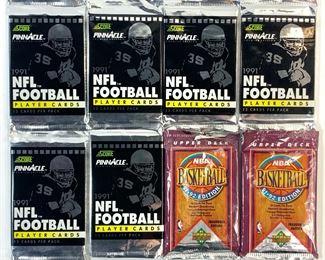 Score 1991 Pinnacle NFL Football Player Card Packs and Upper Deck NBA Basketball 91-92 Edition Card Packs
