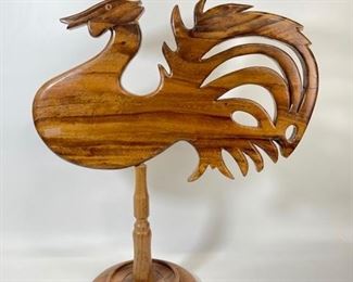 Vintage LARGE Hand carved folk art Rooster Chicken Bird on stand
