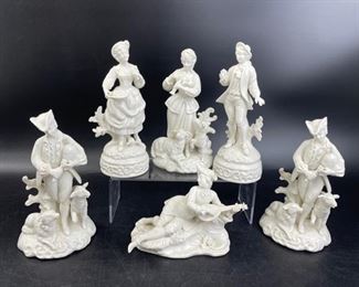 Antique English Staffordshire White Salt Glaze Figurines 6 total
