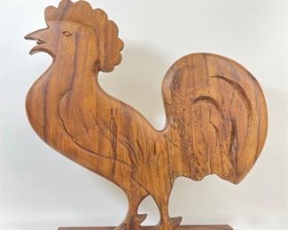 Large Vintage Hand carved folk art Rooster Chicken Bird on stand r
