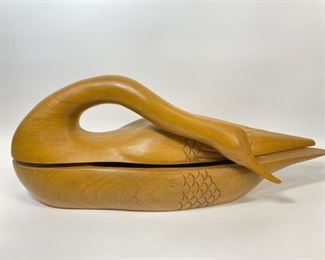 Huge Vintage Folk Art Carved Decorative Swan Storage Trinket Treasure Box
