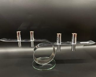 Mid Century Modern Abstract chrome & Glass 
Modernist Candle Stick holders