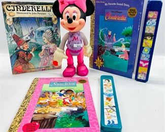 Vintage Walt Disney Golden Books And Mini Mouse Doll Toy
