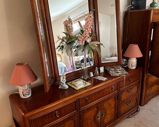 Asian motif long dresser w tri fold mirror $445