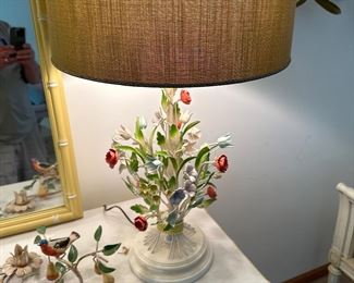 Vintage Italian, tole, metal art flowered lamp $275