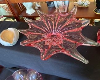Czechoslovakian blown cranberry glass bowl $95