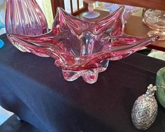 Star shaped Czechoslovakian cranberry glass bowl $95