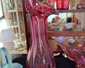 Call Czechoslovakian cranberry glass vase $85