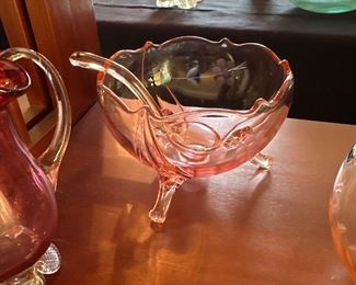 Depression glass bowl with spoon $32