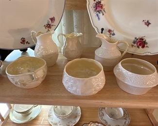 Assorted Belleek , left to right bulk mark c&s $45 green mark $38 green mark $28 and cup and saucer collection call for pricing