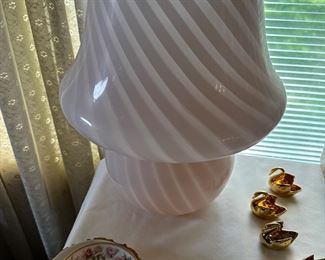 Mcm Pair of mushroom swirl pink glass lamps  $500 murano? 