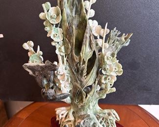 Wonderful Jade art on pedestal decorated with birds and flowers 
$1200