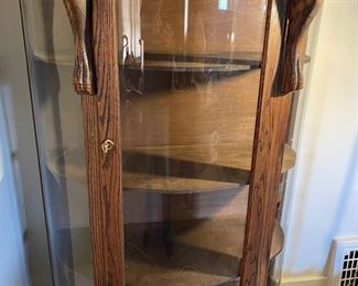 Antique Curio Cabinet with lion head and claw feet 35"x58" and key