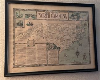 framed north carolina map 