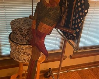 huge all leather parrot that hangs from a copper stand - mexico   just the coolest thing-