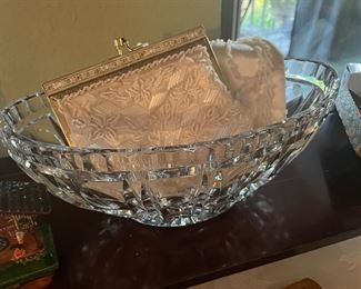 heavy crystal bowl -makes a nice display for vintage beaded evening bags