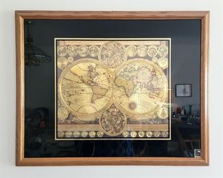 World Map. Framed size 30" x 24". Art size 18" x 16".  $50