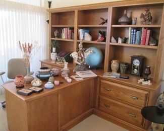 3-Section Custom Bookcase, Knee-Hole Desk, Lateral File Drawers & Cabinet, Drawer Storage                                          9' X 6 1/2' X 6' 10" High