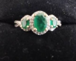 14K Emerald & Diamond Trilogy Ring