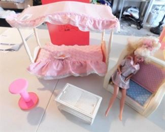 Vintage Barbie & Canopy Bed & Furniture