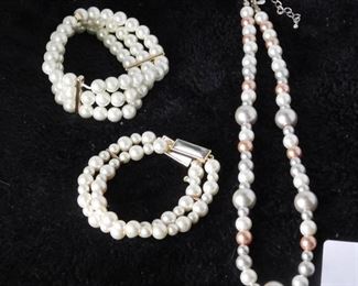 Faux Pearl Necklace & Bracelets