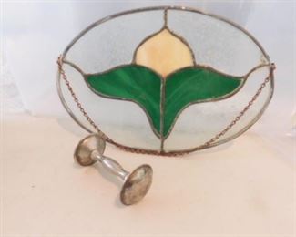 Vintage Metal Baby Rattle & Stained Glass