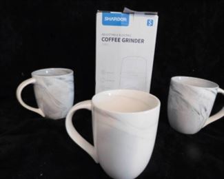 Coffee Grinder &  Marble Decor Mugs