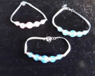 Set of 3 Natural Stone and Silver Bead Bracelets