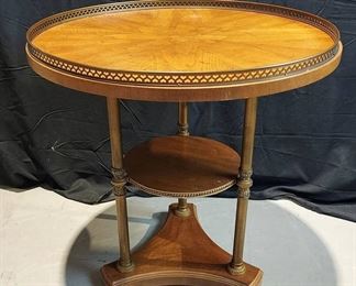 Beautiful Neoclassic Round Table with Brass Rail