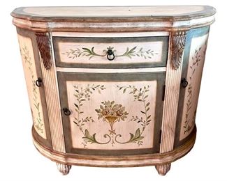Beautifully Painted Demilune Cabinet with Distressed Top